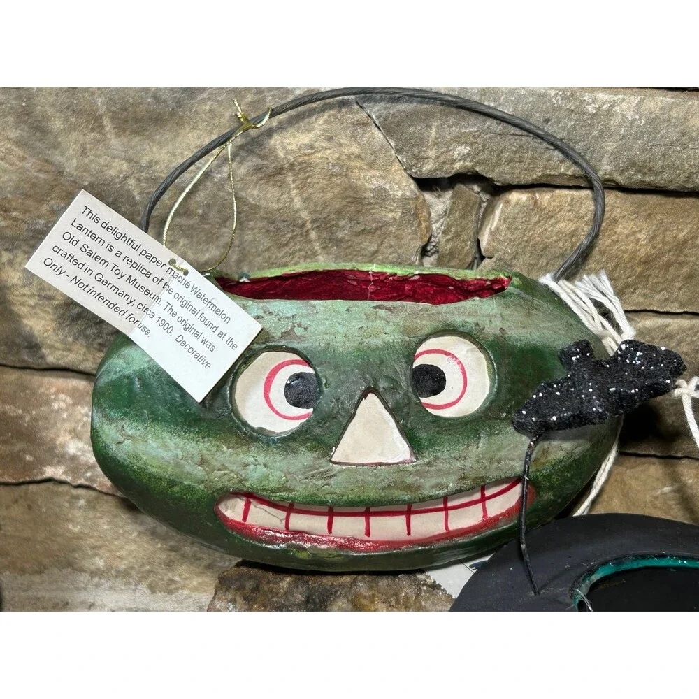Dept 56 Paper Mache Witch and Green Jack O’ Lantern Halloween decorations READ